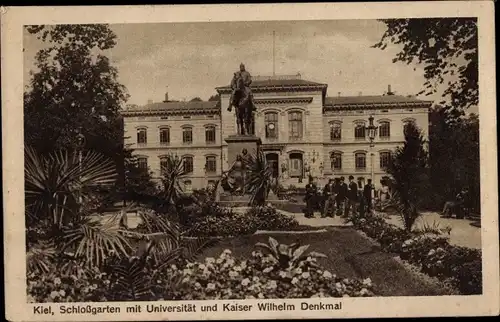 Ak Kiel, Schlossgarten mit Universität, Kaiser-Wilhelm-Denkmal