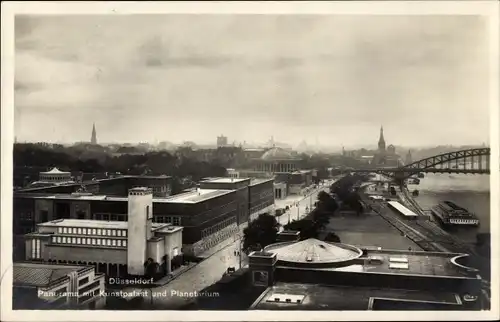 Ak Düsseldorf am Rhein, Kunstpalast, Planetarium, Brücke, Rhein