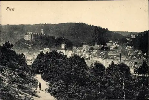 Ak Greiz Thüringen, Totalansicht, Kirche, Schloss