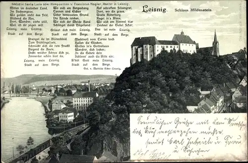 Ak Leisnig in Sachsen, Schloss Mildenstein, Gedicht, Mitten im deutschen Lande...