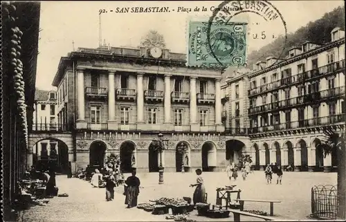 Ak San Sebastian Baskenland, Plaza de la Constitución, Händler