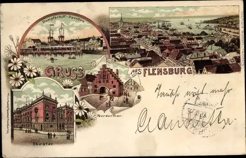 Litho Flensburg in Schleswig Holstein, Dampfschiffpavillon, Nordertor, Theater