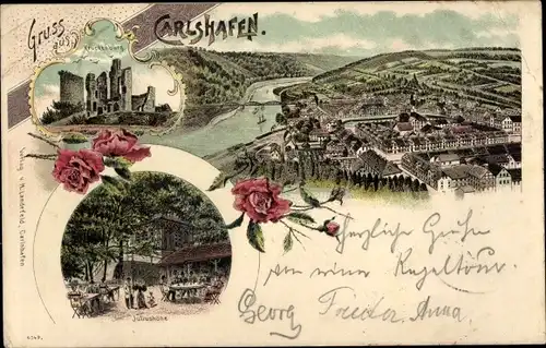 Litho Bad Karlshafen an der Oberweser Hessen, Kruckenburg, Juliushöhe, Stadtpanorama