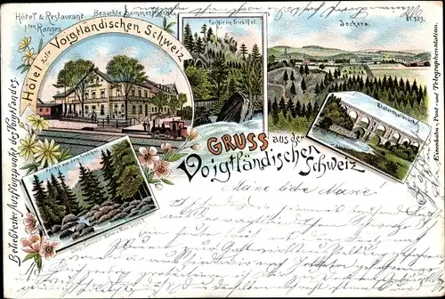 Litho Jocketa Pöhl Vogtland, Hotel zur Vogtländischen Schweiz, Triebtal, Elstertalbrücke