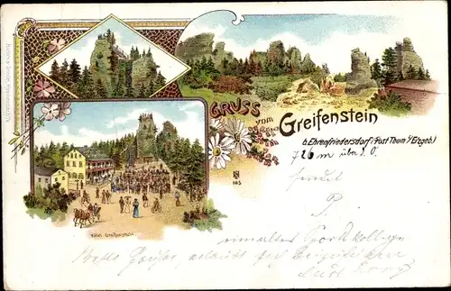 Litho Ehrenfriedersdorf im Erzgebirge, Greifenstein, Hotel, Felsformationen