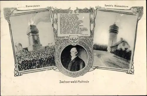 Ak Sachsenwald Hofriede Aumühle im Herzogtum Lauenburg, Bismarckstein, Bismarckturm