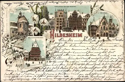 Winter Litho Hildesheim, Templerhaus, Haus Wedekind, Knochenhaueramtshaus, Rathaus