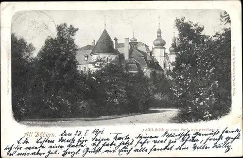 Ak Alt Döbern Altdöbern Niederlausitz, Gräfl. Schloss vom Park aus gesehen