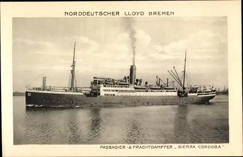 Ak Norddeutscher Lloyd Bremen, Passagier und Frachtdampfer Sierra Cordoba