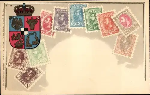 Briefmarken Wappen Ak Rumänisches Königshaus, Karl I. von Rumänien