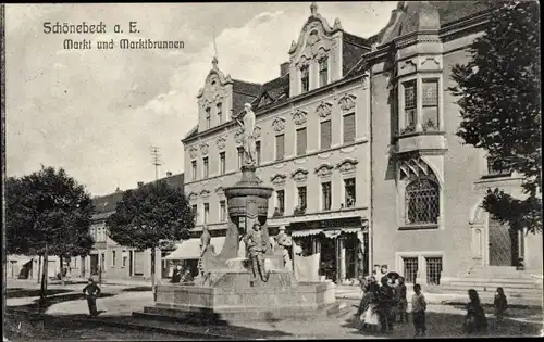 Ak Schönebeck an der Elbe, Markt mit Marktbrunnen