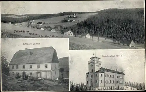 Ak Tellerhäuser Breitenbrunn Erzgebirge, Panorama, Schneiders Gasthaus, Fichtelberghaus