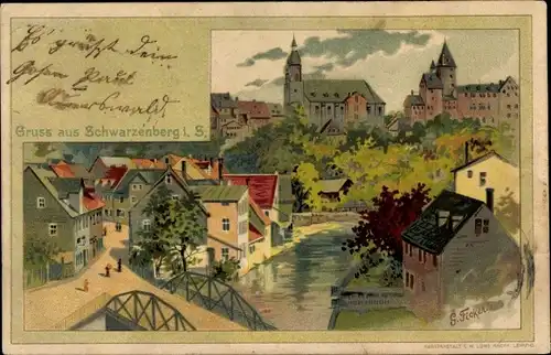 Künstler Litho Ficker, G., Schwarzenberg im Erzgebirge Sachsen, Ortschaft