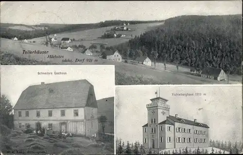 Ak Tellerhäuser Breitenbrunn Erzgebirge, Panorama, Schneiders Gasthaus, Fichtelberghaus