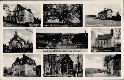 Ak Affalter Lößnitz im Erzgebirge Sachsen, Schule, Jugendherberge, Kirche, Gasthof, Rathaus