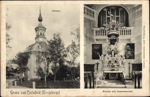 Ak Carlsfeld Eibenstock im Erzgebirge, Kirche, Innenansicht