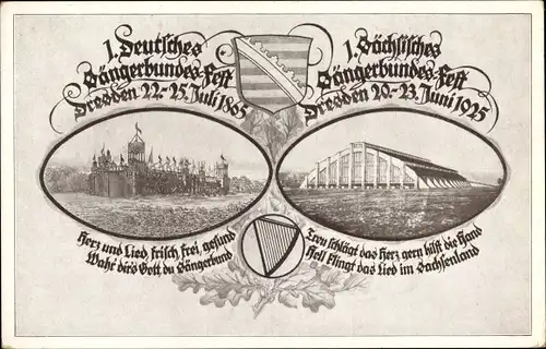 Passepartout Ak Dresden, 1. Sächsisches Sängerbundfest 1925, Jubiläum Sängerbundesfest 1865