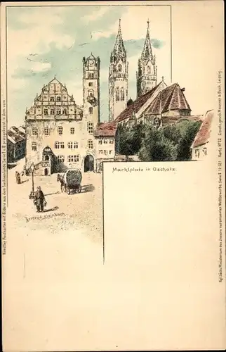 Künstler Litho Steinbach, Gertrud, Oschatz in Nordsachsen, Marktplatz, Meissner & Buch Nr 12