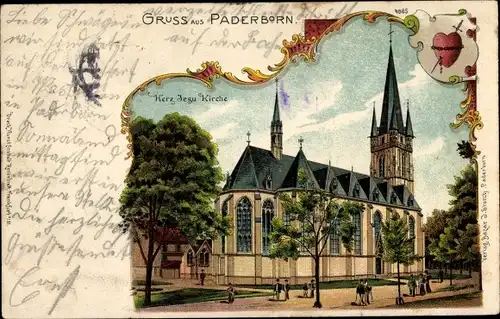 Passepartout Litho Paderborn in Westfalen, Herz Jesu Kirche