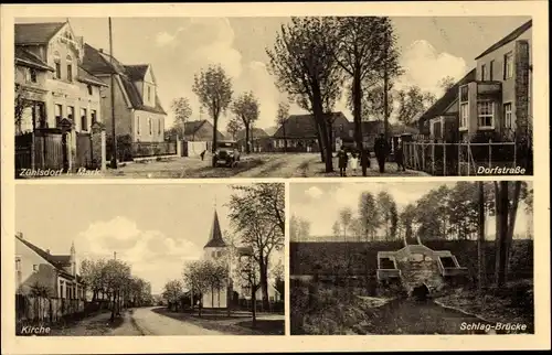 Ak Zühlsdorf in der Mark Mühlenbecker Land, Dorfstraße, Kirche, Schlag-Brücke