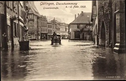 Ak Göttingen in Niedersachsen, Gronertorstraße, Hochwasser 4.-6. Februar 1909
