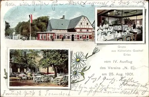 Ak Erlau in Sachsen, Kühnrichs Gasthof, IV. Ausflug des Vereins N. E., 1901