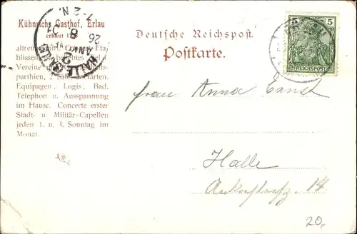 Ak Erlau in Sachsen, Kühnrichs Gasthof, IV. Ausflug des Vereins N. E., 1901