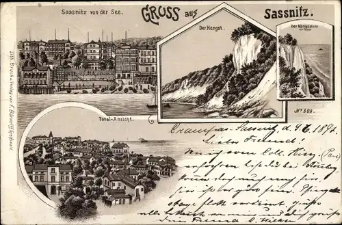 Litho Sassnitz auf Rügen, Gesamtansicht, Kreidefelsen, Hengst, Königsstuhl