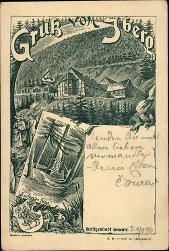 Künstler Litho Heilbad Heiligenstadt Eichsfeld Thüringen, Iberg, Gasthaus, Kurfürsten-Stein, Wappen