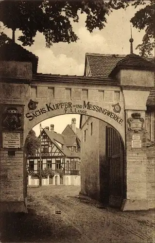 Ak Kupferhammer Grünthal Olbernhau im Erzgebirge Sachsen, Sächs. Kupfer u. Messingwerke F. A. Lange