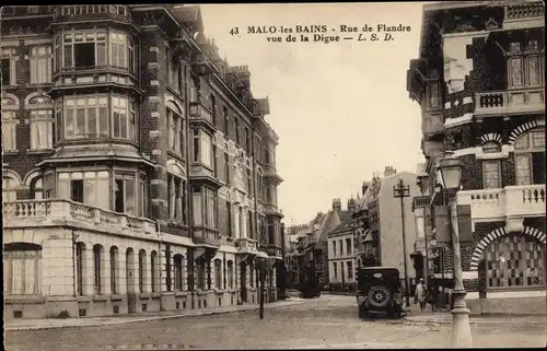 Ak Malo les Bains North, Rue de Flandre, Blick auf die Digue