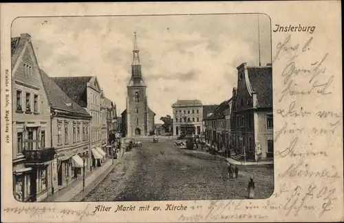 Ak Tschernjachowsk Insterburg Ostpreußen, alter Markt mit Kirche