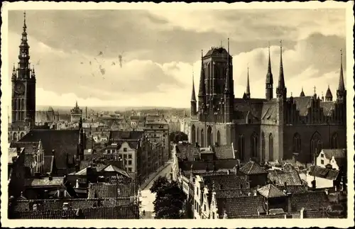 Ak Gdańsk Danzig, Rathaus und Marienkirche