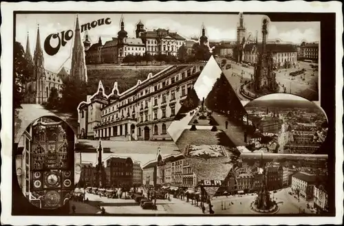 Ak Olomouc Olmütz Stadt, Uhr, Platz, Garten, Denkmal, Kirche