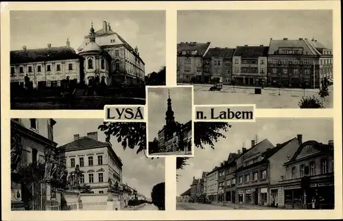 Ak Lysá nad Labem Lissa an der Elbe Mittelböhmen, Denkmal, Straße, Geschäfte, Platz