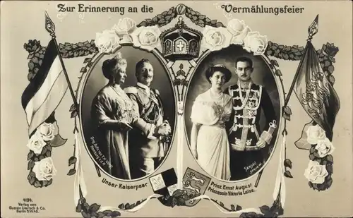 Ak Vermählung Herzog Ernst August von Braunschweig, Prinzessin Victoria Luise, Kaiserpaar