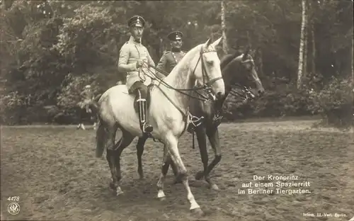 Ak Kronprinz Wilhelm von Preußen auf einem Spazierritt im Berliner Tiergarten, NPG 4478