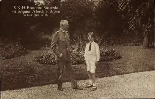 Ak Kronprinz Rupprecht von Bayern mit seinem Sohn in Lille, 1915