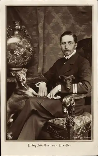 Ak Prinz Adalbert von Preußen, Hunde, Sitzportrait, NPG 4689