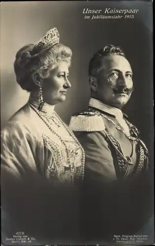 Ak Kaiser Wilhelm II., Kaiserin Auguste Viktoria, Jubiläumsjahr 1913, Portrait