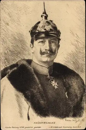 Künstler Ak Kaiser Wilhelm II., Portrait, Pickelhaube