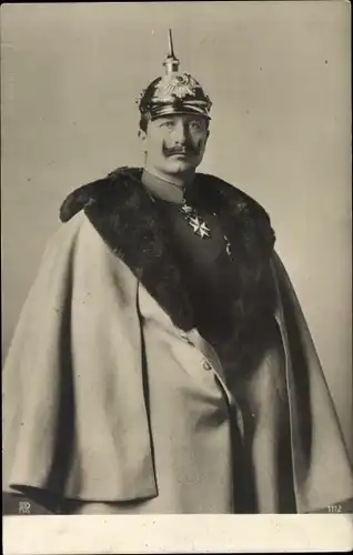 Ak Kaiser Wilhelm II., Portrait, Mantel, Pickelhaube