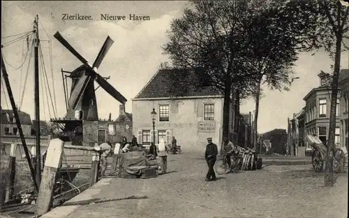 Ak Zierikzee Zeeland, Partie am Hafen, Windmühle