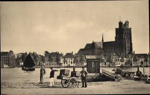 Ak Dordrecht Südholland Niederlande, Partie am Strand, Kirche