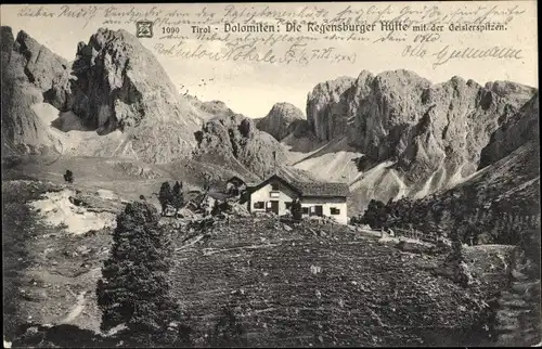 Ak Dolomiten Südtirol, Regensburger Hütte, Geislerspitzen