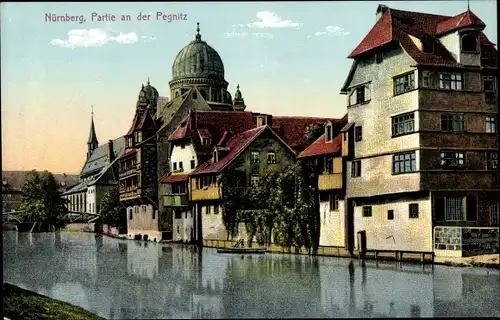 Judaika Ak Nürnberg in Mittelfranken Bayern, Pegnitz, Synagoge