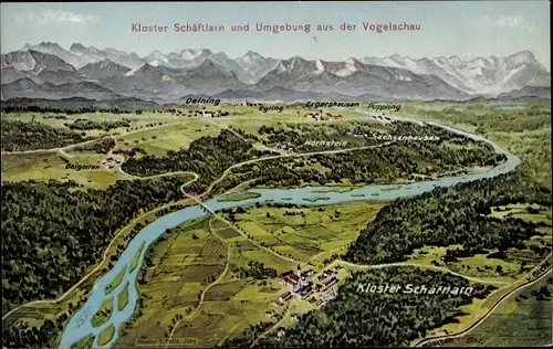 Ak Schäftlarn Oberbayern, Totalansicht, Kloster