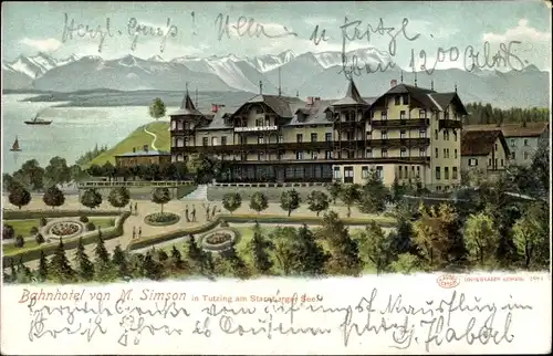 Litho Tutzing am Starnberger See Oberbayern, Bahnhotel