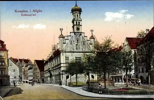 Ak Kempten im Allgäu Schwaben, Rathausplatz