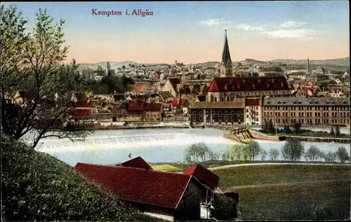 Ak Kempten im Allgäu Schwaben, Totalansicht, Kirche, Wehr